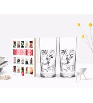 BK Gift Kişiye Özel Renkli Baskılı Öpücük Tasarımlı İkili Rakı Bardağı ve Rakı Cep Kitabı Hediye Seti-2 (Model 1)