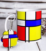 BK Gift Kişiye Özel Mondrian Beyaz Kupa ve Anahtarlık Hediye Seti-5 (Model 1)