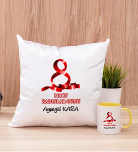 Kadınlar Günü Hediyesi  Kare Yastık ve Sarı Kupa Bardak