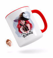 BK Gift Kişiye Özel Kadın Cadı Karikatürlü Kırmızı Kupa Bardak-2