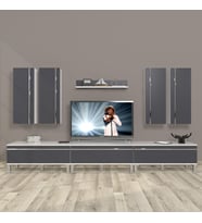 Decoraktiv Eko 8d Mdf Krom Ayaklı Tv Ünitesi Tv Sehpası (Beyaz - Antrasit)