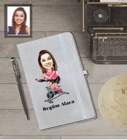 Kişiye Özel Sporcu Karikatürlü Gri Defter Kalem Hediye Seti  Bayan-6