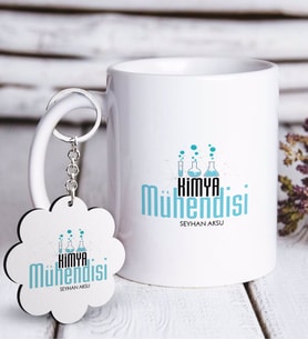 BK Gift Kişiye Özel Mesleki Kimya Mühendisi Beyaz Kupa ve Anahtarlık Hediye Seti-1 (Model 1)