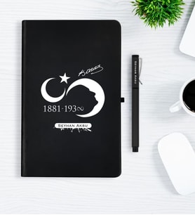 BK Gift Kişiye Özel Atatürk Temalı Siyah Defter Kalem Hediye Seti - 5