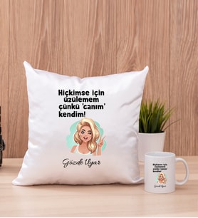 Canım Kendim Kare Yastık ve Beyaz Kupa Bardak