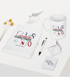 BK Gift Kişiye Özel Matematik Öğretmeni Temalı Beyaz Defter Kalem Kupa Ayna Seti - 4
