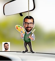 BK Gift Kişiye Özel Bay Ressam Karikatürlü Ahşap Araba Dikiz Ayna Süsü (Çok Renkli)
