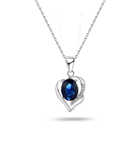 Gümüş Safir Taşlı Kalbimin Yarısı Kadın Kolye (Mavi)