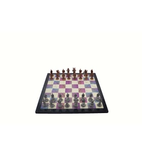 Gifthome Metal Satranç Takımı / Seti;Orta,İspanyol,Antik Taş ve MDF, Bahar Desenli Satranç Tahtası (Çok Renkli)