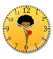 Betty Boop Negra Duvar Saati Bombeli Gercek Cam