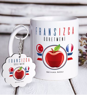 BK Gift Kişiye Özel Fransızca Öğretmeni Beyaz Kupa ve Anahtarlık Hediye Seti-3 (Model 1)