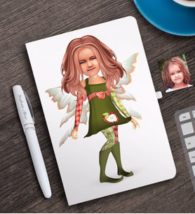 BK Gift Kişiye Özel Kız Çocuk Peri Karikatürlü Beyaz Defter ve Kalem Hediye Seti-1