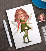 BK Gift Kişiye Özel Kız Çocuk Peri Karikatürlü Beyaz Defter ve Kalem Hediye Seti-1