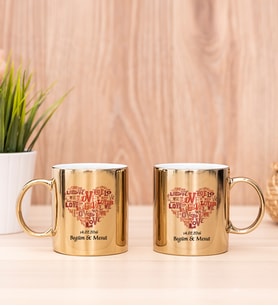 Love Tasarım Hediyelik İkili Gold Kupa Bardak