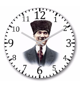 Mustafa Kemal Atatürk   Duvar   Saati  Bombeli Gercek Cam