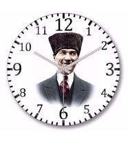 Mustafa Kemal Atatürk   Duvar   Saati  Bombeli Gercek Cam