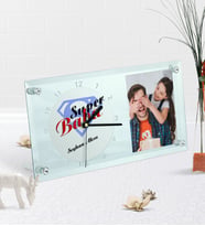 BK Gift Kişiye Özel Fotoğraflı Süper Baba Masaüstü Cam Saat-5 (Beyaz)