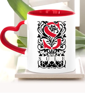 BK Gift Kişiye Özel Ş Harfi Kırmızı Kalpli Kupa Bardak Model 2