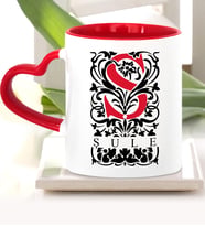 BK Gift Kişiye Özel Ş Harfi Kırmızı Kalpli Kupa Bardak Model 2