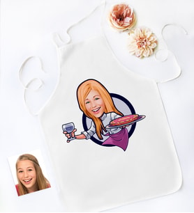 BK Gift Kişiye Özel Bayan Chef Karikatürlü Mutfak Önlüğü-13 (Beyaz)
