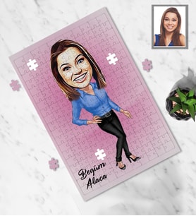 Kişiye Özel Öğretmen Karikatürlü A3 130 Parça Puzzle Bayan-11