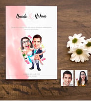 BK Gift Kişiye Özel Karikatürlü Nikah & Düğün Davetiyesi Model 4 50 Adet