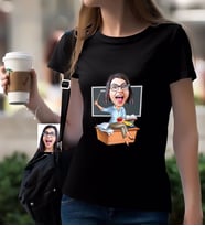 BK Gift Kişiye Özel Bayan Öğretmen Karikatürlü Siyah T-Shirt-2