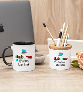 Bilgisayar Öğretmeni Siyah Kupa Bardak Ve Kalemlik Seti