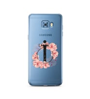 Pembe Çiçekli Harf Tasarım Süper Şeffaf Silikon Telefon Kılıfı Samsung C5 Pro   