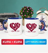 İkili Love Tasarımlı Sevgililer Günü Hediyesi Kupa Bardak Lacivert