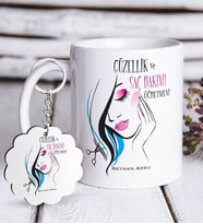 BK Gift Kişiye Özel Güzellik Ve Saç Bakımı Öğretmeni Beyaz Kupa ve Anahtarlık Hediye Seti (Model 1)