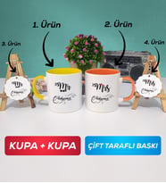 İkili Sarı Turuncu Çiftlere Özel Mr Mrs Sevgiliye Hediye Kupa Bardak Anahtarlık