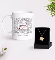 BK Gift Kişiye Özel Öğretmenimi Seviyorum Beyaz Kupa ve Papatya Kolye Hediye Seti-1 (Model 1)