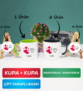 İkili Yeşil Siyah Sevgililer Günü Hediyesi Kupa Bardak Anahtarlık