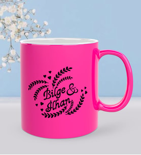 BK Gift Kişiye Özel Sevgili Tasarımlı Fosforlu Pembe Kupa Bardak - 31