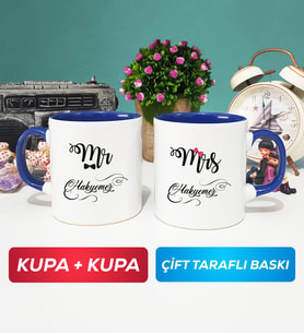 İkili Çiftlere Özel Mr Mrs Sevgiliye Hediye Kupa Bardak Lacivert