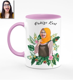 BK Gift Kişiye Özel Türbanlı Karikatürlü Pembe Kupa Bardak 39p719