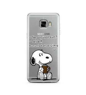 Snoopy Tasarımlı Süper Şeffaf Silikon Telefon Kılıfı Samsung C5  