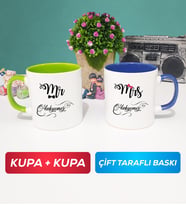 İkili Çiftlere Özel Mr Mrs Sevgiliye Hediye Kupa Bardak Yeşil Lacivert