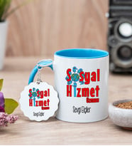 Sosyal Hizmet Uzmanı Mavi Kupa Bardak Ve Anahtarlık Set