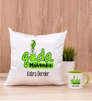 Gıda Mühendisi Kare Yastık ve Yeşil Kupa Bardak