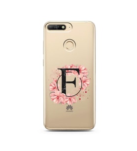 Pembe Çiçekli Harf Tasarım Süper Şeffaf Silikon Telefon Kılıfı Huawei Y6 Prime 2