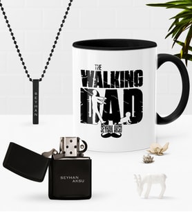 BK Gift Kişiye Özel The Walking Dad Siyah Kupa Benzinli Çakmak Kolye Seti-2 (Model 1)