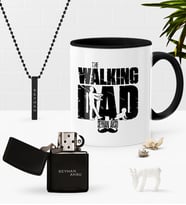 BK Gift Kişiye Özel The Walking Dad Siyah Kupa Benzinli Çakmak Kolye Seti-2 (Model 1)