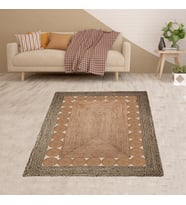 Jüt Hasır Kilim Görünümlü Dijital Baskılı Kaymaz Taban Yıkanabilir Modern Salon Halısı ve Yolluk (Bej)