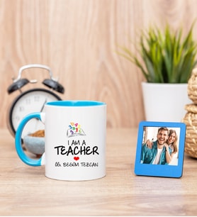 Öğretmene Hediye Mavi Kupa Bardak ve Mavi Mini Fotoğraf Çerçevesi