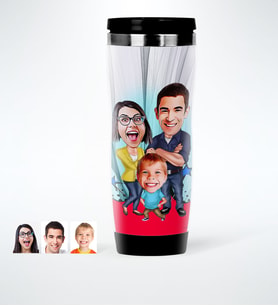 BK Gift Kişiye Özel Aile Karikatürlü Çelik Termos Bardak  1