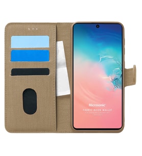 Microsonic Samsung Galaxy A91 Kılıf Fabric Book Wallet Gold