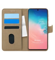 Microsonic Samsung Galaxy A91 Kılıf Fabric Book Wallet Gold