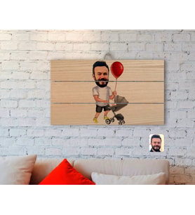 BK Gift Kişiye Özel Aile Babası Karikatürlü Otantik Ahşap Palet Tablo-2